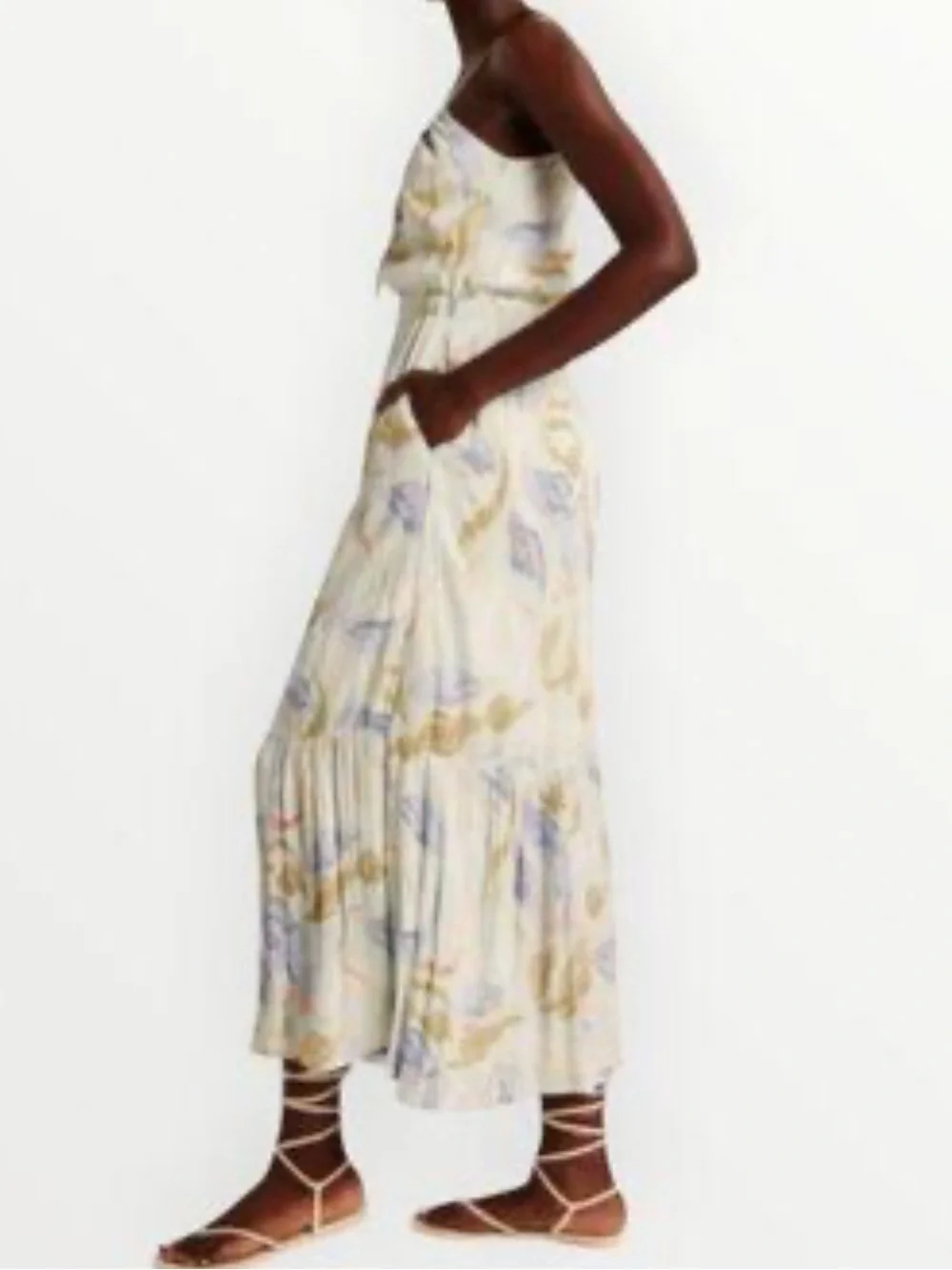 Abercrombie & Fitch NWT Easy Waist Lt Green Tiered MidMaxi Dress Floral Romantic